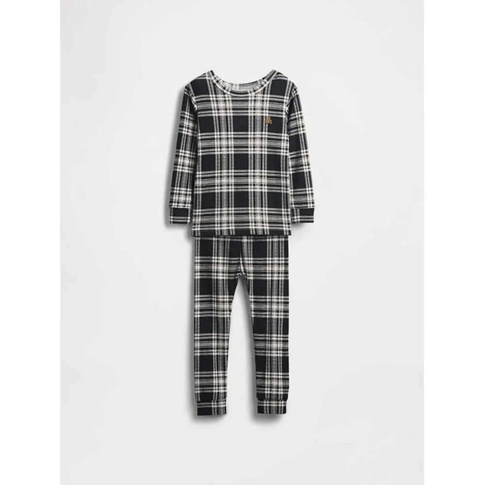 NEW Gap Kids Organic Cotton Black Plaid Holiday Pajama Set Cozy Winter 12-18M‎